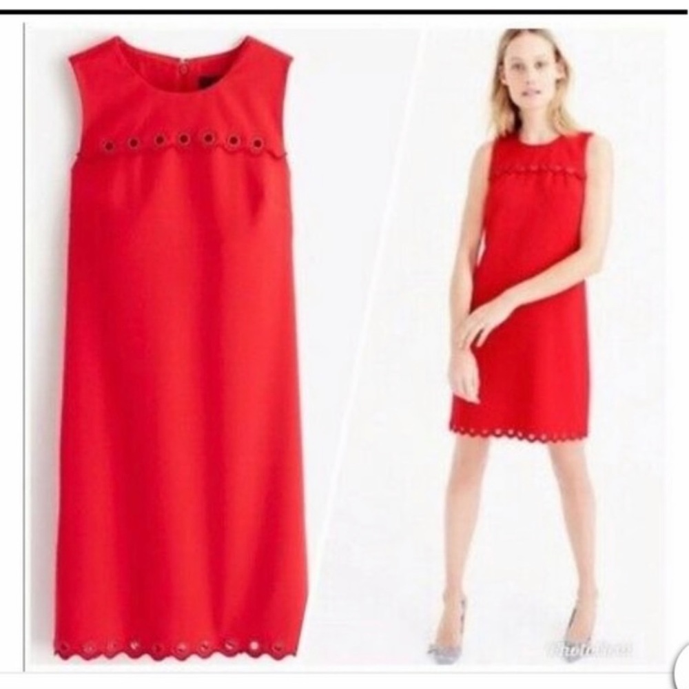 J crew red scalloped trim dress size 6
